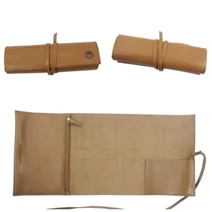 Leatherology Brown Leather Roll Up Travel Organizer - Tech Cable Cord Storage - Picture 1 of 8