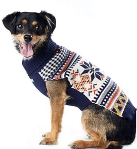 WAG-A-TUDE NAVY FAIR ISLE SWEATER Puppy/Dog xlarge - Picture 1 of 2