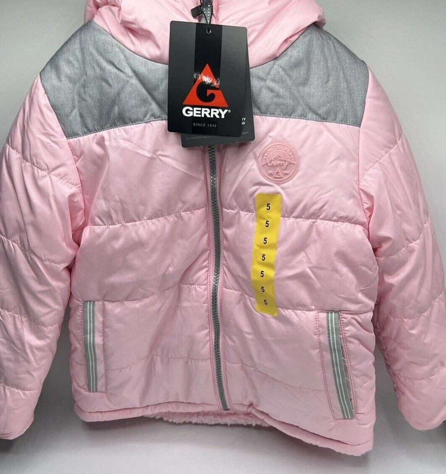 Gerry Girls' Outdoor Reversible Faux Fur Full Zip Jacket(TEAL/GRAY) 2T