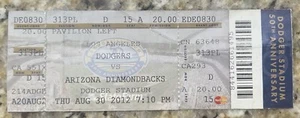 Biglietto Stub LA Dodgers Vin Scully 2012 SGA Bobblehead 50° Anniversario 30/08/12 - Foto 1 di 2