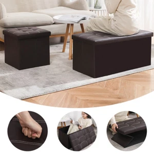 Soft Foldable Ottomans Bench Stool Storage Box Footrest Seat Footstool 55L/110L - Picture 1 of 24