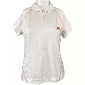 Ellesse Polo Shirt Womens Sz 8 White Logo Short Sleeve 1/4 Zip Tennis Stretch - Picture 1 of 8