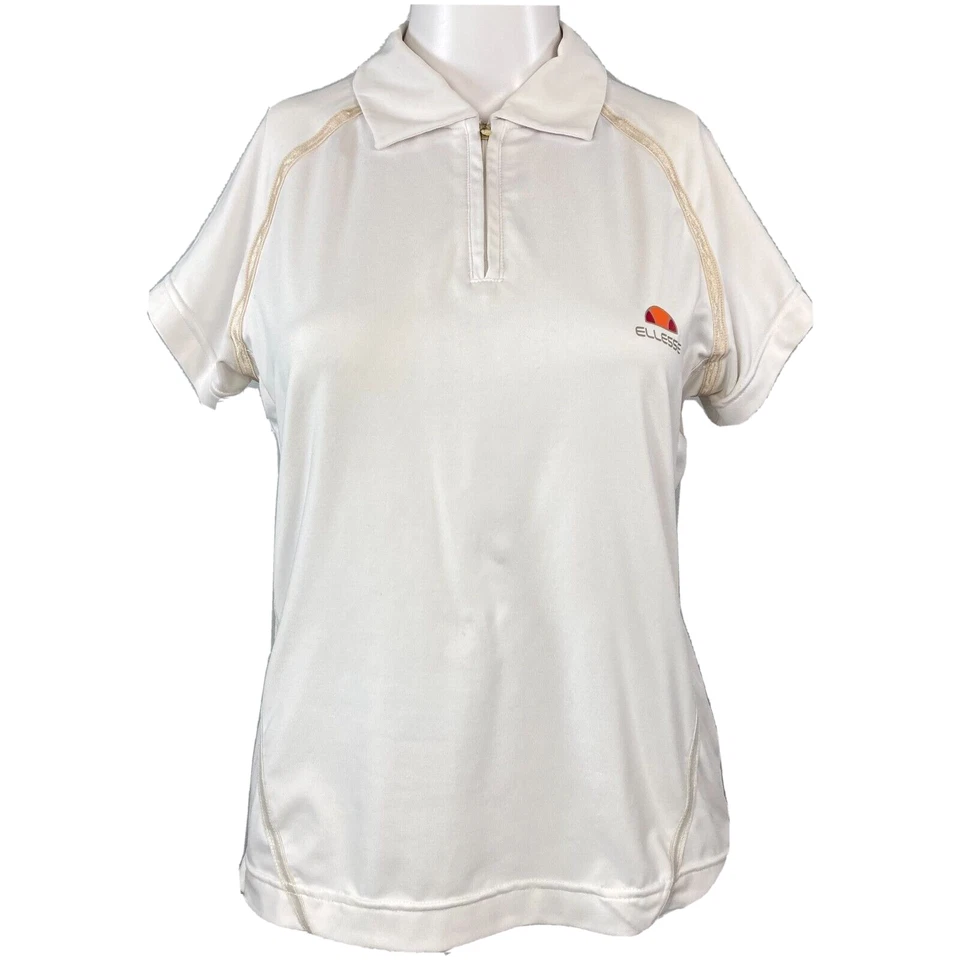 Polo Ellesse para mujer talla 8 blanco logotipo manga corta 1/4 cremallera tenis elástico Foto 1 de 4