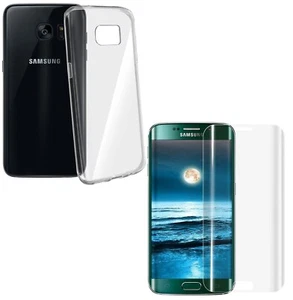 For SAMSUNG GALAXY S6 EDGE TEMPERED GLASS SCREEN PROTECTOR + CLEAR TPU GEL CASE - Picture 1 of 12
