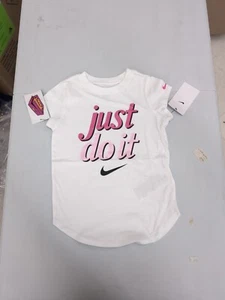 NWT Nike Little Girls White "Just Do It" Graphic Logo T-Shirt sz 6 SW2 - Picture 1 of 5