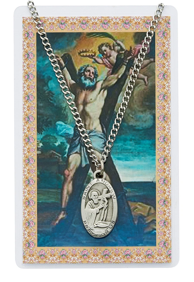 St. Andrew Patron Saint of Fishermen Medal Necklace and Laminated Prayer Card - Image 1 of 1