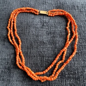 antique victorian 9ct gold triple strand coral choker necklace - Picture 1 of 8
