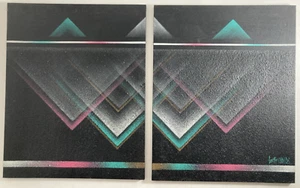Dipinto olio originale d'epoca astratto geometrico sudoccidentale dittico -firmato - Foto 1 di 15