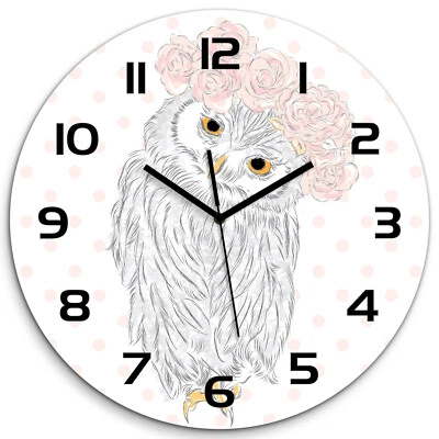 Tulup Horloge Murale En Verre fi 60 cm - Chouette Dans Une Couronne - Photo 1/4