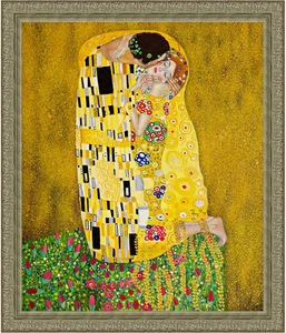 The Kiss by Gustav Klimt 85cm x 72.5cm Framed Ornate Silver - Picture 1 of 1