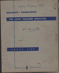 Original Massey Ferguson "719 Low Volume Sprayer" Illustrated Parts List Book - Picture 1 of 2