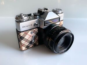 Zenit E 35mm Film Camera | Checkered British-Style Leather | Working Condition |