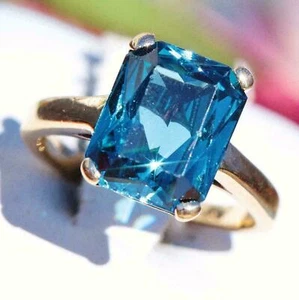 3Ct BrilliantLab Created Emerald Cut London Blue Topaz Ring 925 Sterling Silver - Picture 1 of 11