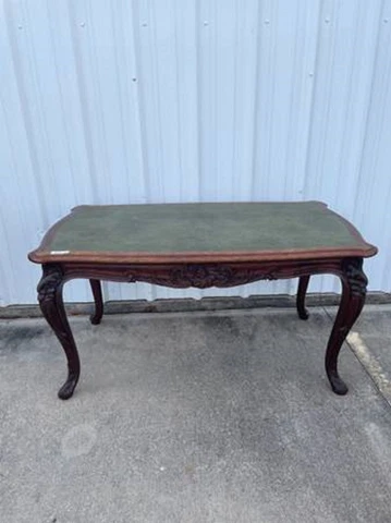 Rare Ornate Carved Oak Table/Desk w/Green Leather Top Cover