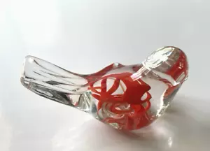 Kunstglas klar und rot Rotkehlchen Vogel Figur Briefbeschwerer 4,5" - Bild 1 von 8