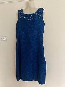 1950s 50s 1960s 60s UK 14 16 blue brocade cocktail dress full hips true vintage - Picture 1 of 6