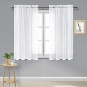 DWCN White Sheer Curtains Semi Transparent 52"W x 54"L (Pack of 2), - Picture 1 of 3