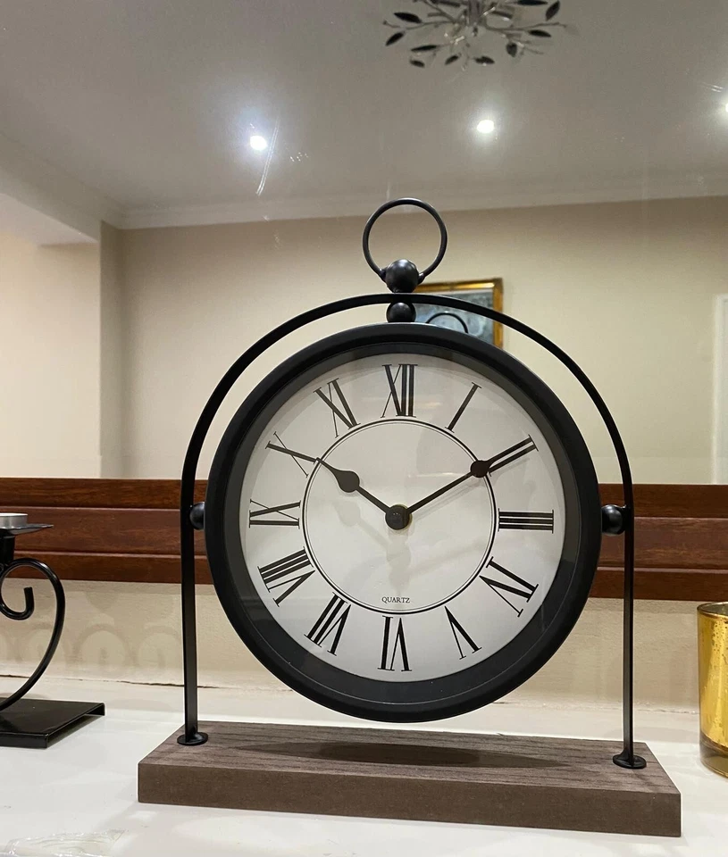 26cm Large Vintage/Retro Analogue Mantle Clock - Black for Home Decor & Gift