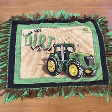 Handmade John Deere Knotted Blanket Throw Green Yellow 41” x 30” Dirt Look Good
