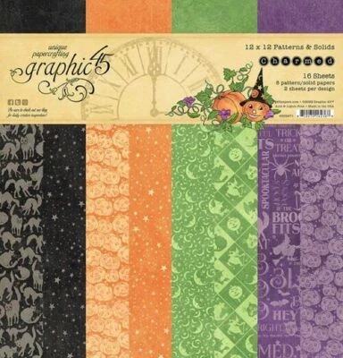 GRAPHIC 45 "CHARMED" PATTERN & SOLID 12X12 PAPER PACK HALLOWEEN SCRAPJ ACK'S PL - Image 1 of 4