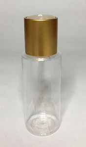 Empty 60ml PET Plastic Cylindrical Bottles + Matt Gold Disc Top ANY AMOUNT - Picture 1 of 3