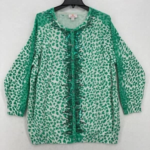Quacker Factory Women’s Green Leopard Sequin Embellished Cardigan 1X Viscose - Picture 1 of 11