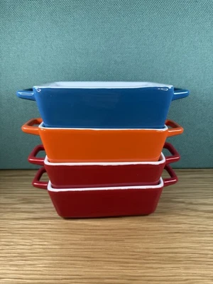 Set Of 4 Rectangular Colourful Ceramic Individual Portion 5.5x4x2” Baking Dishes - Image 1 of 4