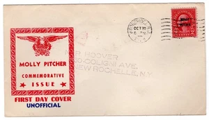 #646 Molly Pitcher 1928 FDC - Unofficial u/o Woodbridge NJ - Picture 1 of 2