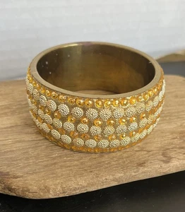 Vtg Rhinestone And Brass Cuff Bracelet 7 3/4 Made In India - Picture 1 of 4