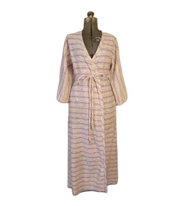 Vintage 60s 70s Woven Purple Multicolor Maxi Bath Robe Saks Fifth Dressing M/L - Picture 1 of 19