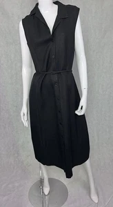 Emma James Size 14 Black Button Down Sleeveless Belted Shirt Dress Linen Blend - Picture 1 of 17