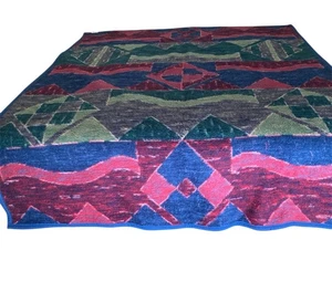 Biederlack Fleece Azteken Südwesten Camp Cottage Decke Überwurf 75” x 58” Vintage USA - Bild 1 von 7