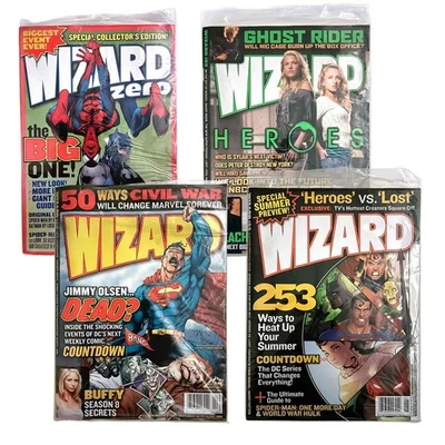 Wizard Magazine Лот из 4 Выпусков #0, 185, 186, 188 Распечатанный с Swag Высококачественное состояние товара - Изображение 1 из 4
