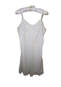 Vintage 60er Jahre Vanity Fair Trikot Nylon Spitze Mieder weiß Schlupfkleid XL Größe 44 - Bild 1 von 9