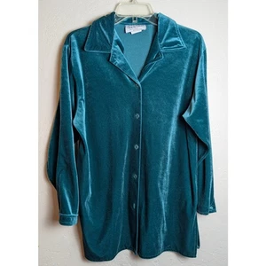 Diane Von Furstenberg Color Authority Button Up Velour Top Small Teal Green - Picture 1 of 4