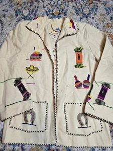 Vintage 40er Jahre mexikanische Wolle bestickt Tourist Souvenir Jacke Handarbeit Größe S - Bild 1 von 9