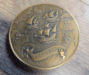 1992 FRANKLIN MINT BRONZE CALENDAR MEDAL 3 inch Columbus 500th Anniversary MINT~ - Picture 1 of 6