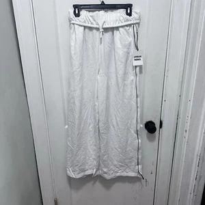 Urban Rebel Flare Pants Size Medium White Cotton Black Line On Side Wide Leg - Picture 1 of 4