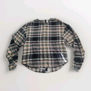 BASSIKE Check Top Blouse Relaxed-Fit Size 0 XXS Linen Cotton Blend Popover EUC - Picture 1 of 10