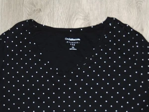 Croft & Barrow Women Size 1X-Shirt Black Dotts Short Sleeve Cotton V Neck - Picture 1 of 6