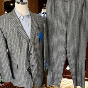 New Linen Suit 46r 40x Unfinshed Inseam Peak Lapel Flat Front Flecked Linen - Picture 1 of 24