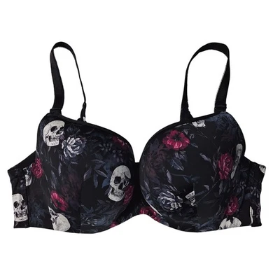 Torrid Curve Bra 38D Black Skulls Floral 360 Back Smoothing Balconette Coquette - Image 1 of 4