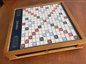 New Scrabble Luxury Edition with Wood Cabinet and Rotating Turntable Game Board - Picture 1 of 12
