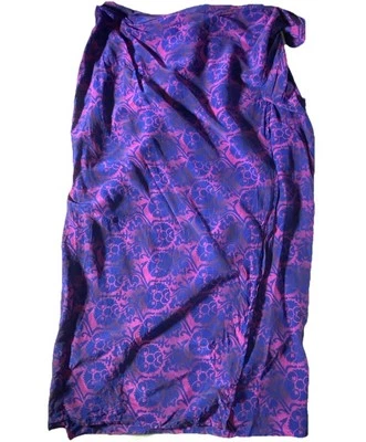 Maxi falda abstracta 100 % seda azul púrpura bohemia envolvente sintética Rena Rowan talla 12 Foto 1 de 4