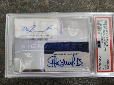 2018-19 Leaf Ultimate Dual Signatures 6/6 PSA 7 POP 1 Tretiak Yakushev US205 - Image 1 of 3