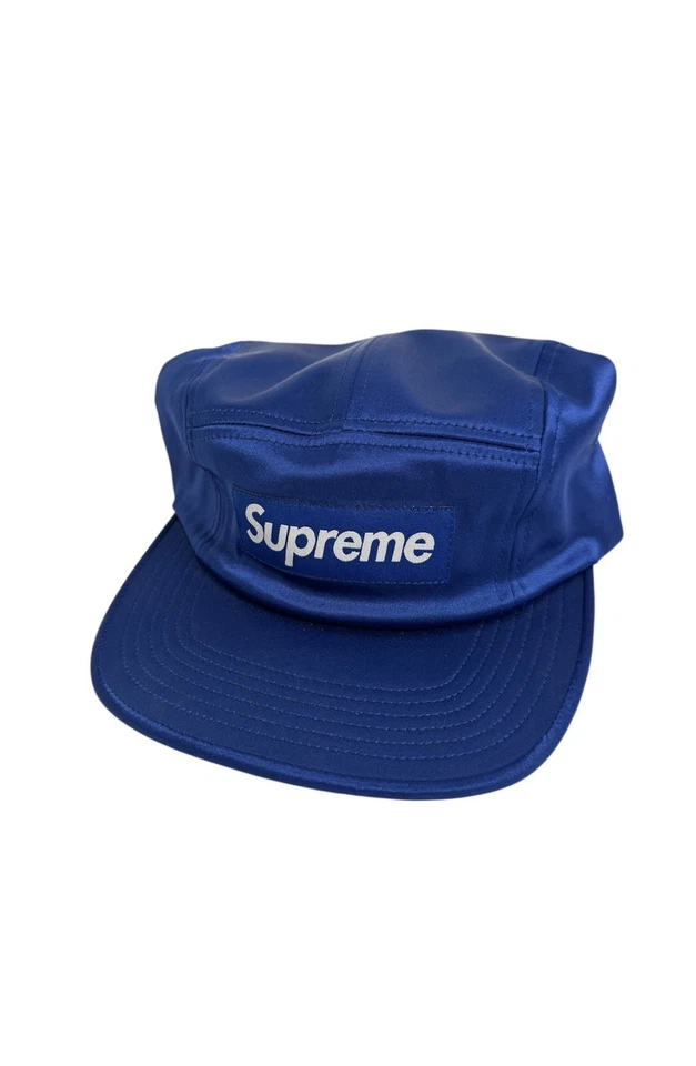 Supreme 缎面蓝色帽子露营盒标志罕见可调肩带 — 第 1/1 张图片