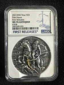 2021 Niue PALE HORSE FOUR HORSEMEN OF THE APOCALYPSE 2021 2 oz SILVER COIN MS70 - Picture 1 of 4