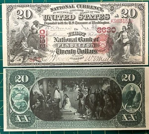 Reproduction $20 National Bank Note 1875 1st National Bank Pendleton OR Copy USA - Picture 1 of 11