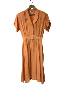 Vintage Ambria Pfirsich Apricot 100 % Seide Kurzarm Hemd Kleid Größe 6 Zierlich - Bild 1 von 18