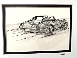 1975 Corvette Stachelrochen, handgezeichnet Graphit & Kohle, 8" x 10", Monas Kunst - Bild 1 von 3